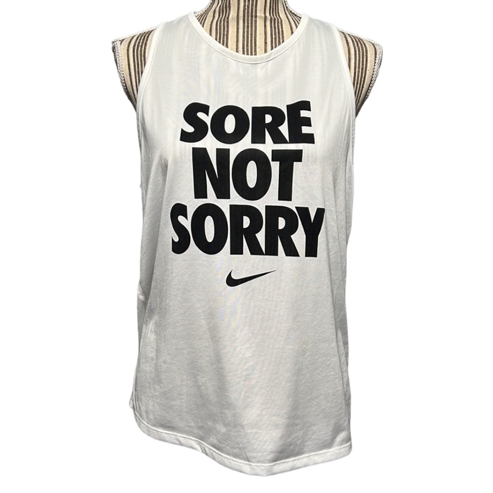 Nike | sore not sorry sleeveless muscle tee white w black letters medium dri-fit
